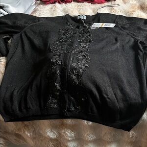 Joseph A Black Cardigan with Floral Detail